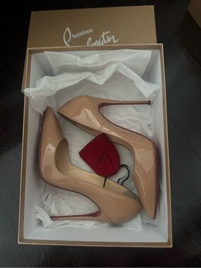 Christian Louboutin Nude Patent Stiletto Pumps with Red Soles